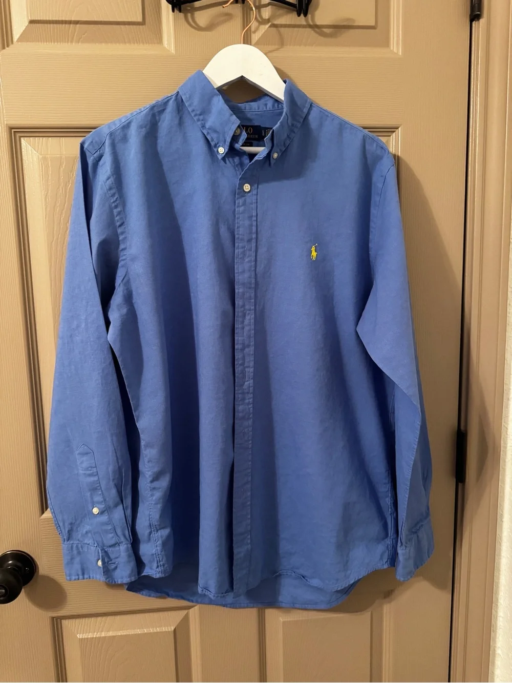 Ralph Lauren Blue Button-Down Oxford Shirt with Yellow Pony
